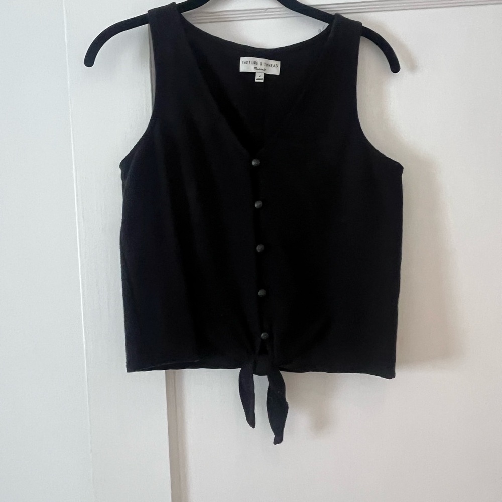 Madewell Black Tie-Front Sleeveless Button Tank